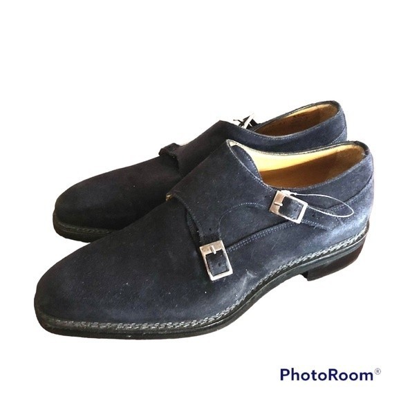 Jose Real Nordve Double Monk Black Suede Oxford Shoes w/ Buckle Italian Leather - Picture 2 of 12